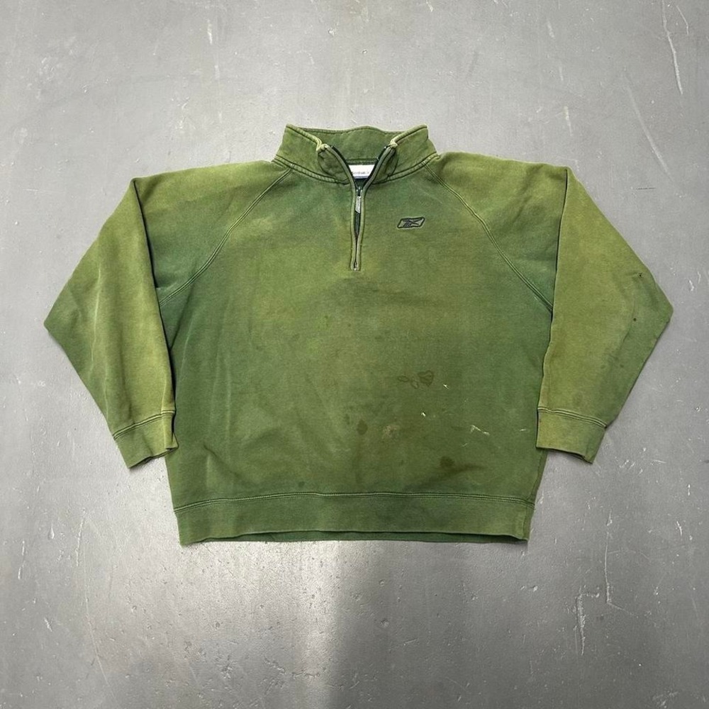 Vintage y2k faded green distressed Reebok quarter zip earth tone sweatshirt